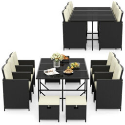 Costway 11 Pieces Patio Wicker Dining Set Outdoor Rattan Conversation Furniture Set - thumbnail 2