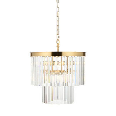 Luminosa Lighting Luminosa Conaston Pendant Ceiling Light Brushed Aged Brass Plate & Clear Cut Glass 4X E14 - image 1