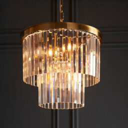 Luminosa Lighting Luminosa Conaston Pendant Ceiling Light Brushed Aged Brass Plate & Clear Cut Glass 4X E14 - thumbnail 3
