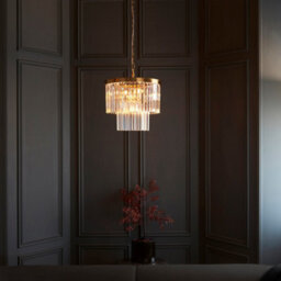 Luminosa Lighting Luminosa Conaston Pendant Ceiling Light Brushed Aged Brass Plate & Clear Cut Glass 4X E14 - thumbnail 2