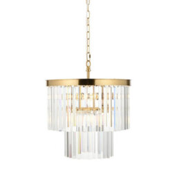 Luminosa Lighting Luminosa Conaston Pendant Ceiling Light Brushed Aged Brass Plate & Clear Cut Glass 4X E14 - thumbnail 1