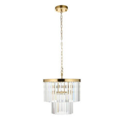 Luminosa Lighting Luminosa Conaston Pendant Ceiling Light Brushed Aged Brass Plate & Clear Cut Glass 4X E14 - thumbnail 6