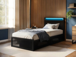 Flair Callan Metal Bed With Storage & Led Black Single - thumbnail 1