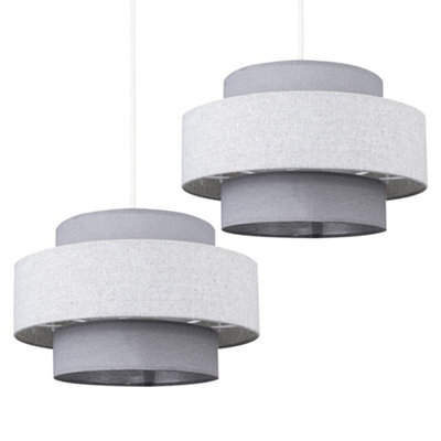 Valuelights Weaver Pair Of Grey Herringbone Ceiling Lamp Shades And Bulbs - image 1