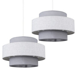 Valuelights Weaver Pair Of Grey Herringbone Ceiling Lamp Shades And Bulbs - thumbnail 1