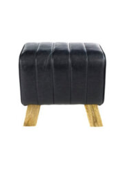Elm Home And Garden Genuine Black Leather Footstool Pouffe Fully Assembled 40Cm High X 42Cm Wide X 33Cm Deep - thumbnail 3