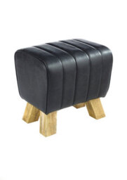 Elm Home And Garden Genuine Black Leather Footstool Pouffe Fully Assembled 40Cm High X 42Cm Wide X 33Cm Deep - thumbnail 1