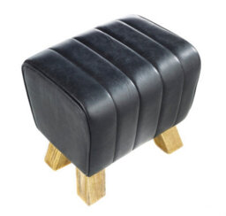 Elm Home And Garden Genuine Black Leather Footstool Pouffe Fully Assembled 40Cm High X 42Cm Wide X 33Cm Deep - thumbnail 2