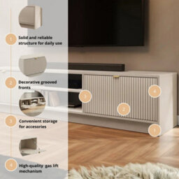 Tireno 2K Tv Stand 180Cm Sand Beige Fluted Fronts Modern Media Console Unit Gold Metal Legs Living Room Glamour Boho Style - thumbnail 6