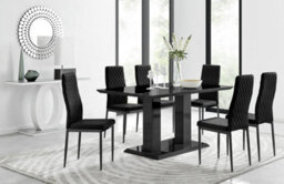 Furniturebox Uk Imperia 6 Black Dining Table And 6 Black Velvet Milan Black Leg Chairs - thumbnail 1