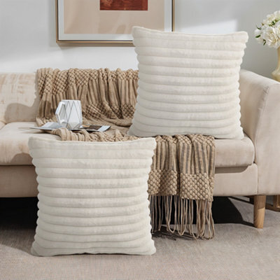 Thehotsale Cozy Soft Plush Throw Pillow Cushion Covers Pillowcase Stripe Design Without Insert White 45Cm W X 45Cm D - image 1
