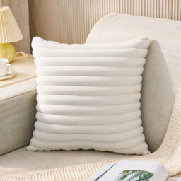 Thehotsale Cozy Soft Plush Throw Pillow Cushion Covers Pillowcase Stripe Design Without Insert White 45Cm W X 45Cm D - thumbnail 3