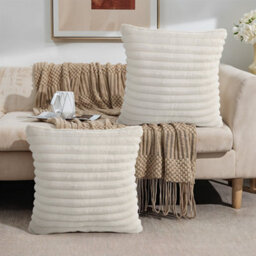 Thehotsale Cozy Soft Plush Throw Pillow Cushion Covers Pillowcase Stripe Design Without Insert White 45Cm W X 45Cm D - thumbnail 1