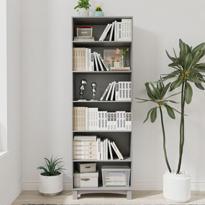 Urbn-Living Urbnliving 180Cm Height Grey 6 Tier Wooden Bookcase Shelf Storage Display Shelving Unit - image 1