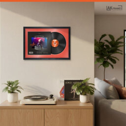 "AK Frames 25X17"" Black Classic Vinyl Record Frame With Poppy Red Mount For 12 Inch Lp Cover & Disc - Overlapped Design" - thumbnail 5