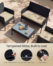 Songmics Patio Conversation Set, Pe Wicker Garden Furniture, Outdoor Rattan Sofa For Balcony Or Backyard - thumbnail 6