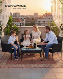 Songmics Patio Conversation Set, Pe Wicker Garden Furniture, Outdoor Rattan Sofa For Balcony Or Backyard - thumbnail 3