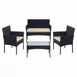Songmics Patio Conversation Set, Pe Wicker Garden Furniture, Outdoor Rattan Sofa For Balcony Or Backyard - thumbnail 2