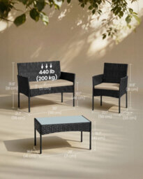 Songmics Patio Conversation Set, Pe Wicker Garden Furniture, Outdoor Rattan Sofa For Balcony Or Backyard - thumbnail 8