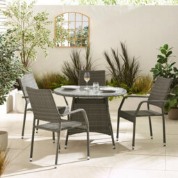 Furniturebox Antigua Rattan Round Garden Table & Chairs, 4 Seater Grey Garden Dining Set Patio Outdoor Table & Chairs  +Cover - thumbnail 2