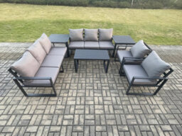 Fimous Aluminium 7 Pieces Garden Furniture Set With Cushions 8 Seater Outdoor Patio Lounge Sofa Set With 2 Armchairs - thumbnail 1