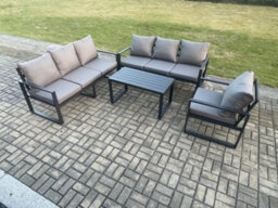 Fimous Aluminium 7 Seater Garden Furniture Outdoor Patio Sofa Set With Rectangular Coffee Table Armchair Dark Grey - thumbnail 1