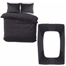 Ameha Black Striped Microfibre Bedding Set Double, Reversible & Breathable Duvet Cover, Fitted Sheet & Pillowcases - thumbnail 3