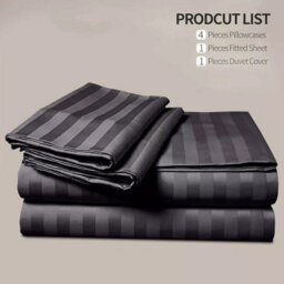 Ameha Black Striped Microfibre Bedding Set Double, Reversible & Breathable Duvet Cover, Fitted Sheet & Pillowcases - thumbnail 4