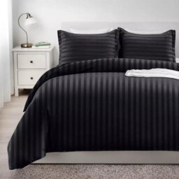Ameha Black Striped Microfibre Bedding Set Double, Reversible & Breathable Duvet Cover, Fitted Sheet & Pillowcases - thumbnail 8