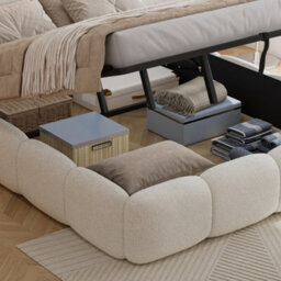 Btm Upholstered Hydraulic 4Ft6 Double Bed 135X190Cm, Soft Headboard, Boucle Beige - thumbnail 8