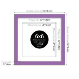 "6X6"" Purple Picture Frame - 6X6"" Square Frame With 5X5"" Mount For 6X6""/5X5"" Pictures Luxurious Style Wall Art, 1 Pack" - thumbnail 2