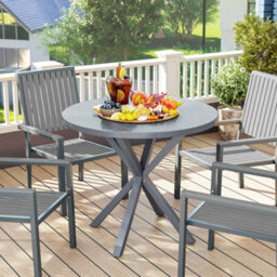 Outsunny Garden Table With Steel Frame, Wood Effect Top, For Balcony, Deck