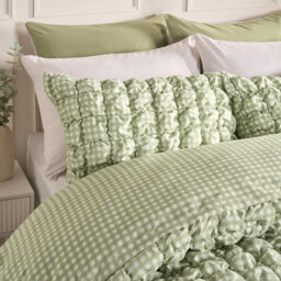Ohs Gingham Filled Seersucker Duvet Cover Set With Pillowcase Bedding, Sage - King - thumbnail 2