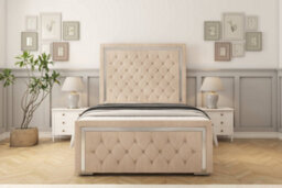 "Sloomy Sofia Chrome Sand Naples Bed Frame With Mattress With 50"" Upholstered Headboard 3' Single" - thumbnail 2