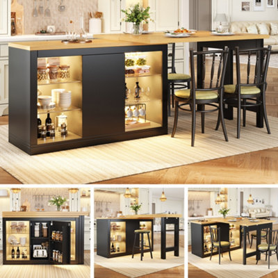 Matteo Extendable Sideboard & Dining Table With Rgb Led Lights & Glass Shelves - White/black Kitchen Cabinet For Small Spaces - image 1