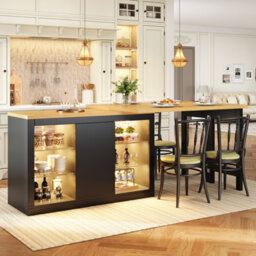 Matteo Extendable Sideboard & Dining Table With Rgb Led Lights & Glass Shelves - White/black Kitchen Cabinet For Small Spaces - thumbnail 5