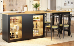 Matteo Extendable Sideboard & Dining Table With Rgb Led Lights & Glass Shelves - White/black Kitchen Cabinet For Small Spaces - thumbnail 6