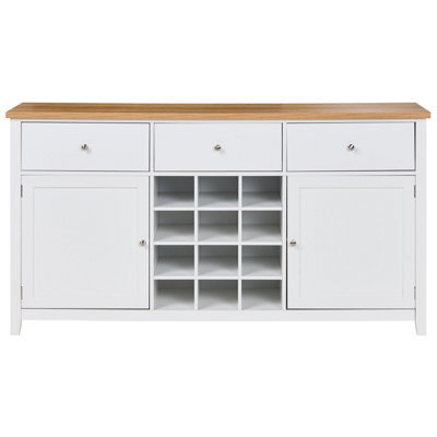Wyld And Coco Novahome White Mdf Sideboard 2 Doors Drawers Wine Rack, Wide Modern Cottage-Style - image 1