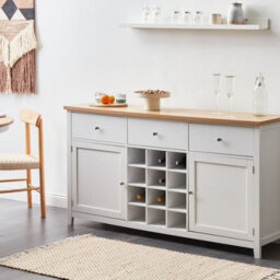 Wyld And Coco Novahome White Mdf Sideboard 2 Doors Drawers Wine Rack, Wide Modern Cottage-Style - thumbnail 2