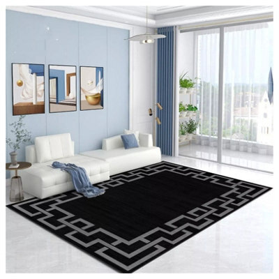 Ameha Non Slip Printed Rug Area For Bedroom Living Room Greek Key Pattern  Carpet Indoor/outdoor Rugs(Nico Black, 120X170 Cm) - image 1