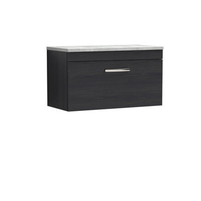 Balterley Millwich Contemporary 1 Drawer Wall Hung Vanity Unit With Laminate Black Galaxy Granite Worktop, Charcoal Black, 800mm - image 1
