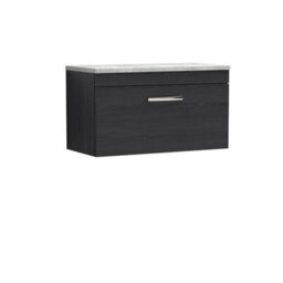Balterley Millwich Contemporary 1 Drawer Wall Hung Vanity Unit With Laminate Black Galaxy Granite Worktop, Charcoal Black, 800mm