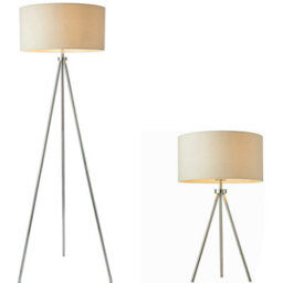 Standing Floor & Table Lamp Set Chrome Plate Ivory Shade Sleek Tripod Leg Light - thumbnail 1