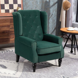 Green Accent Chair Wingback Armchair With Wood Frame For Living Room - thumbnail 3