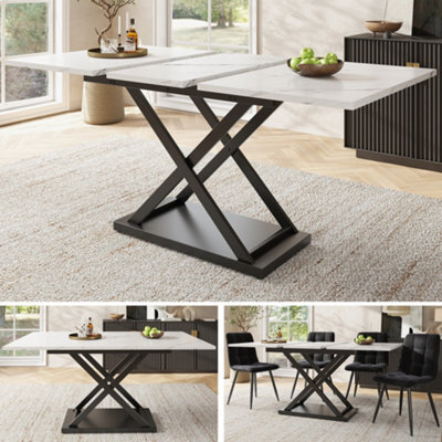 Btm Telescopic Dining Table 120-160X80Cm Extendable Space Saving Kitchen Table Black Iron Legs White Marble Kitchen Living Room - image 1