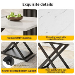 Btm Telescopic Dining Table 120-160X80Cm Extendable Space Saving Kitchen Table Black Iron Legs White Marble Kitchen Living Room - thumbnail 6