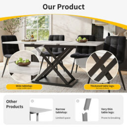 Btm Telescopic Dining Table 120-160X80Cm Extendable Space Saving Kitchen Table Black Iron Legs White Marble Kitchen Living Room - thumbnail 5