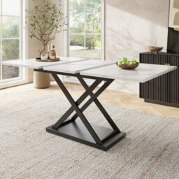 Btm Telescopic Dining Table 120-160X80Cm Extendable Space Saving Kitchen Table Black Iron Legs White Marble Kitchen Living Room - thumbnail 3
