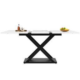 Btm Telescopic Dining Table 120-160X80Cm Extendable Space Saving Kitchen Table Black Iron Legs White Marble Kitchen Living Room - thumbnail 9