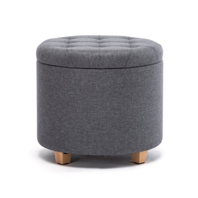 Hnnhome 45Cm Round Linen Padded Seat Ottoman Storage Stool Box, Footstool Pouffes Chair With Lids (Grey) - image 1